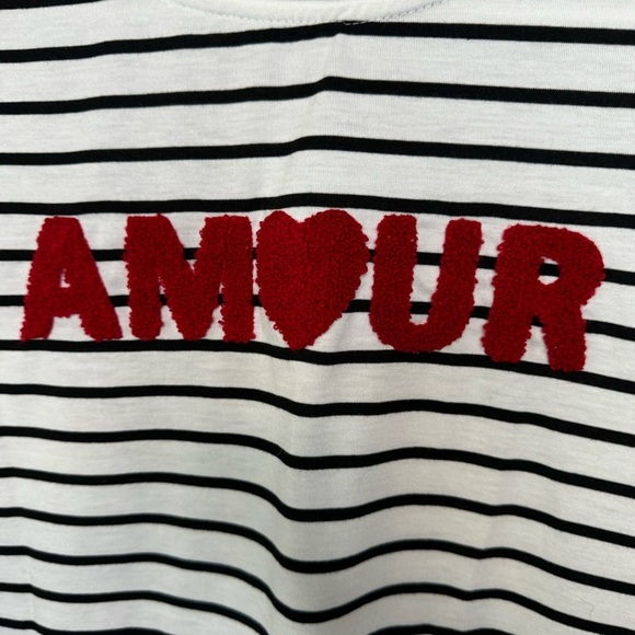🔹5/$25🔹 SHEIN Frenchy Letter Pattern White and Black Striped Short Sleeve Tee. M - Picture 4 of 9